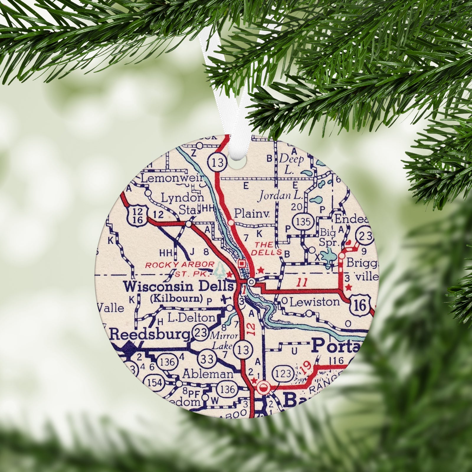 Wisconsin Dells Wisconsin Vintage Map Ornament