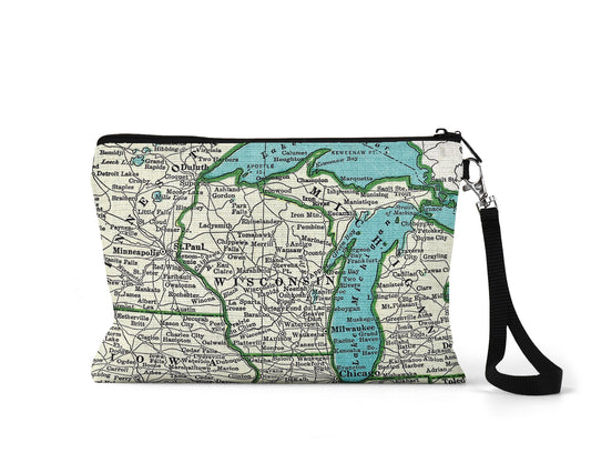 Wisconsin map wristlet travel pouch