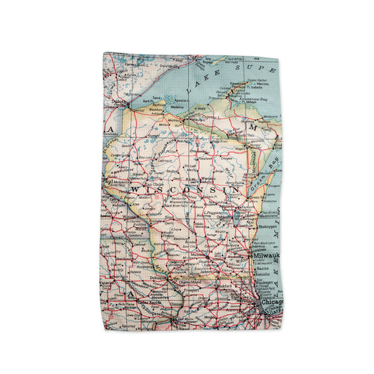 Wisconsin Vintage Map Kitchen Towel
