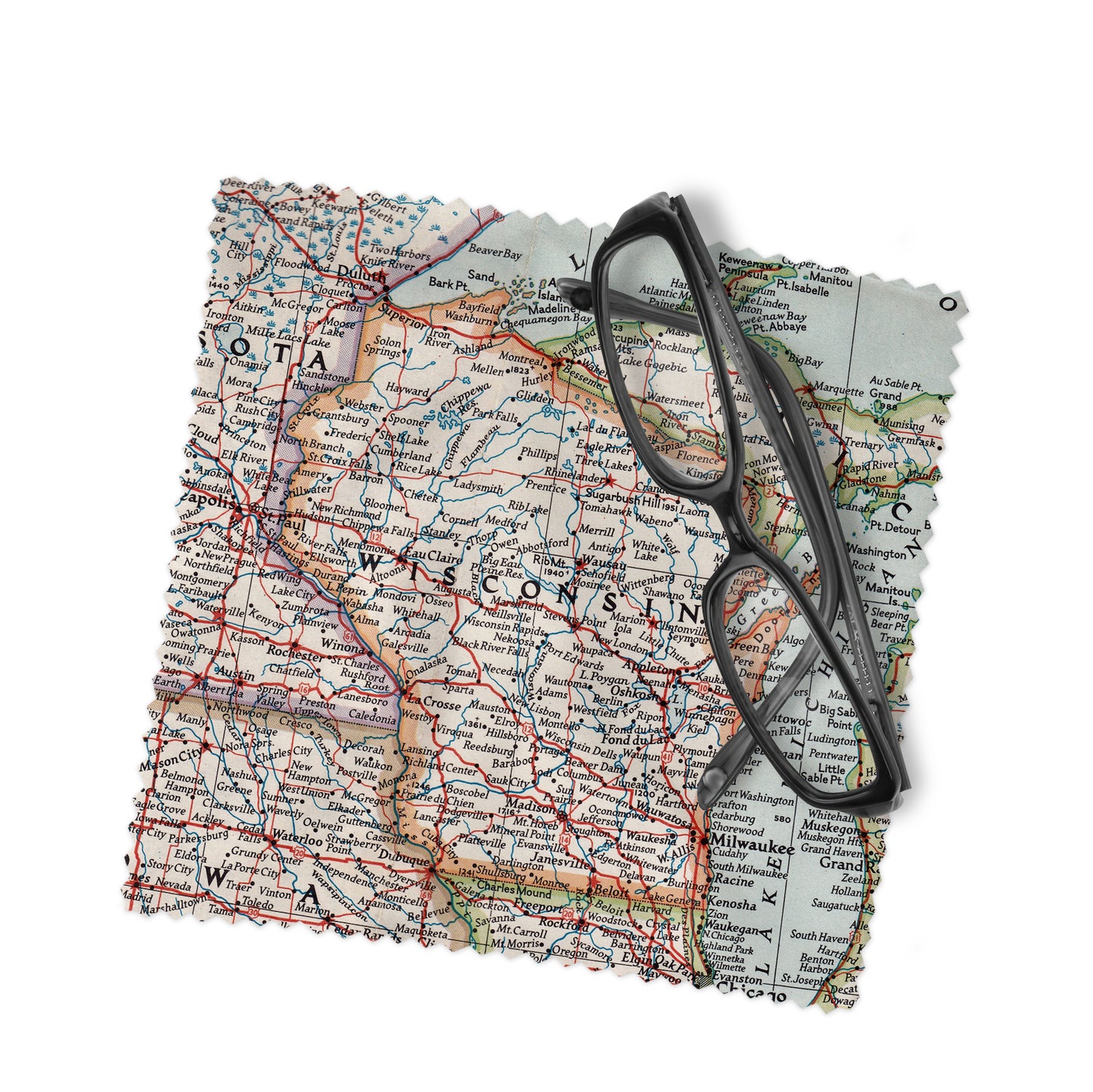 Wisconsin Map Microfiber Lens Cloth | Vintage Wisconsin Screen Cleaner | Midwest Travel Accessory