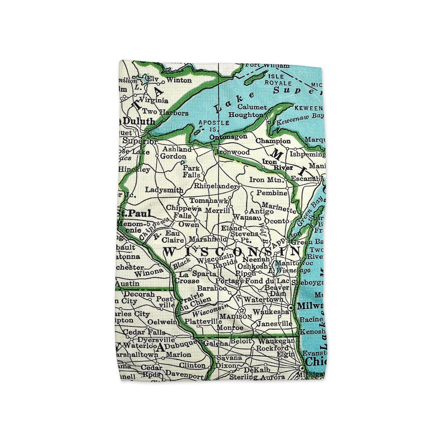 Wisconsin Map Tea Towel | Waffle-Weave Kitchen Towel Gift