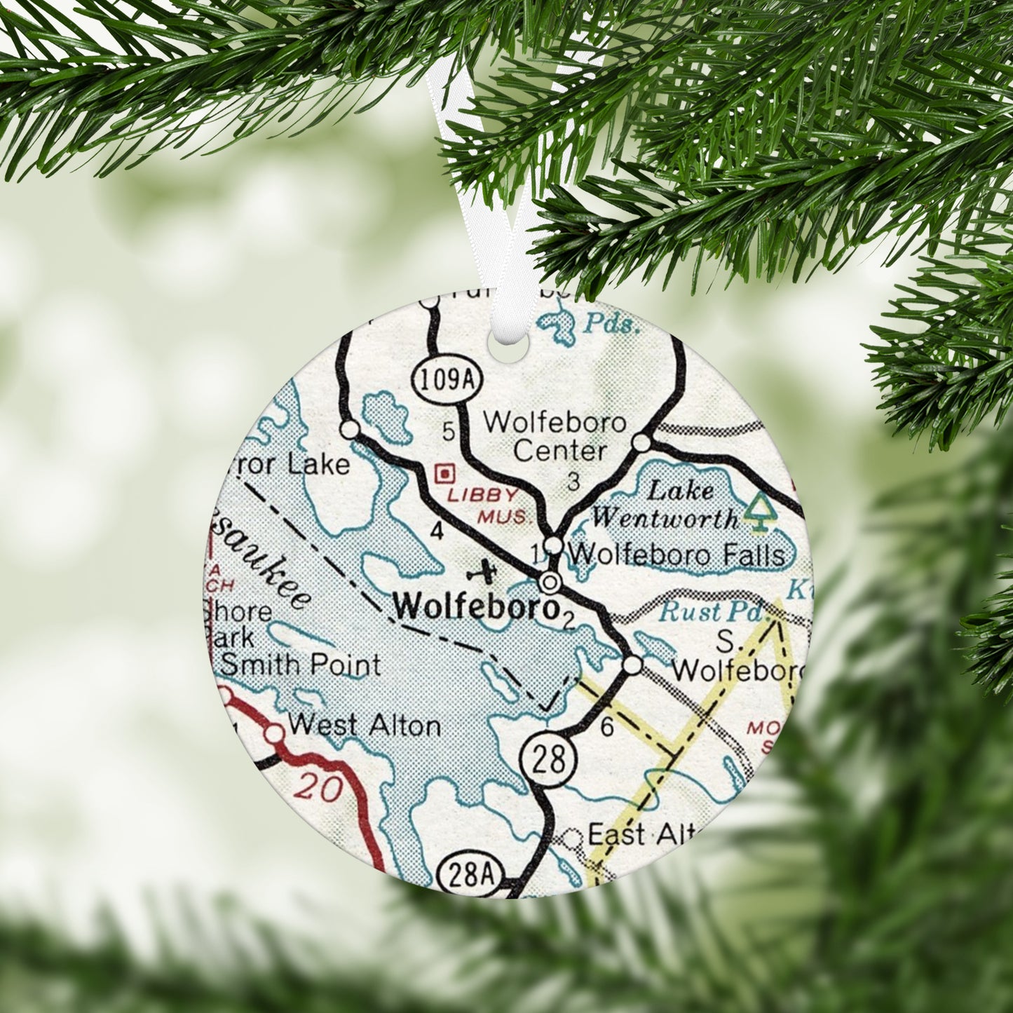 Wolfeboro New Hampshire Vintage Map Ornament