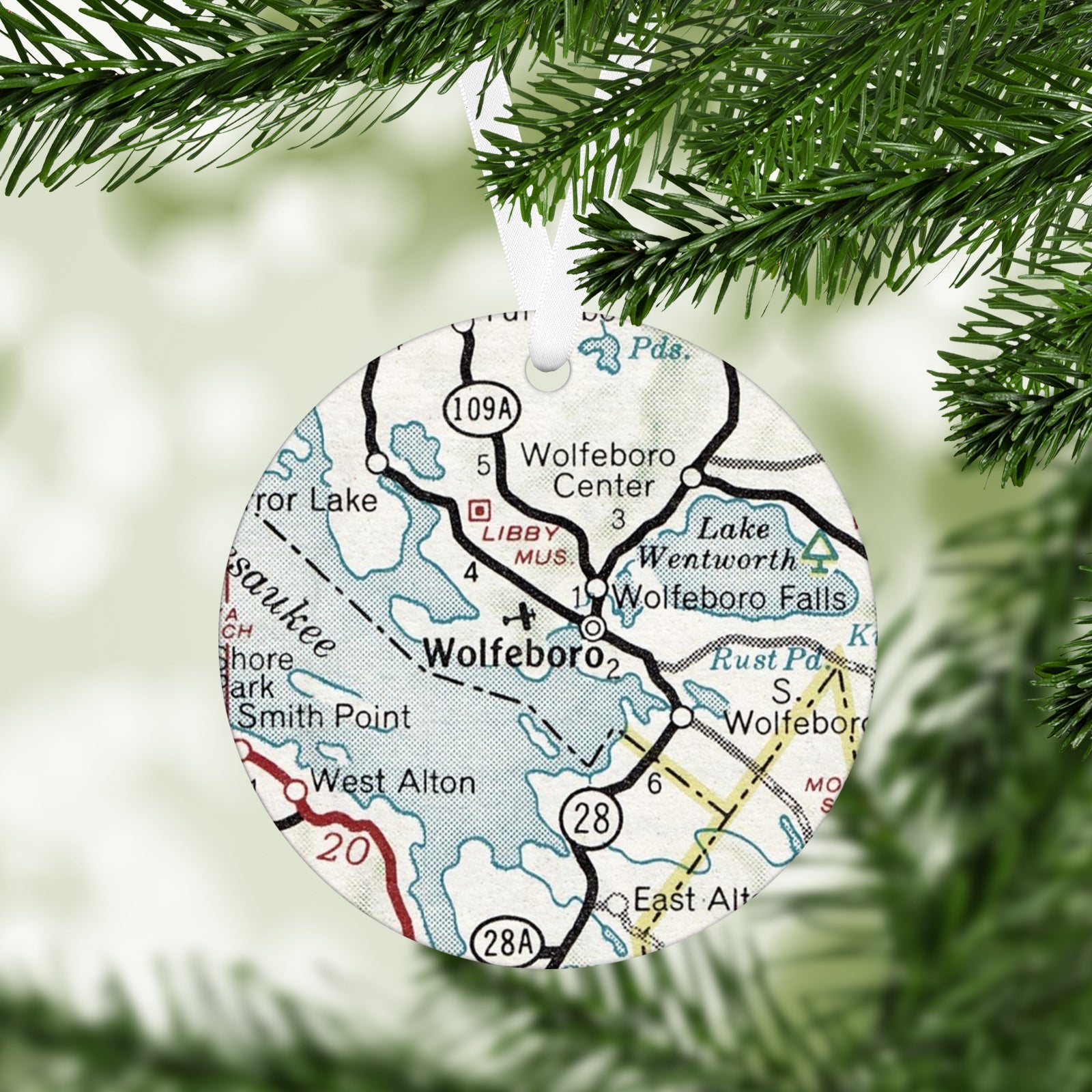 Wolfeboro New Hampshire Vintage Map Ornament