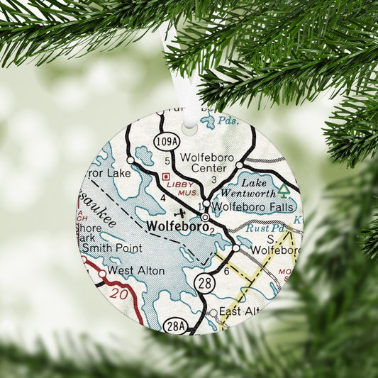 Wolfeboro New Hampshire Vintage Map Ornament