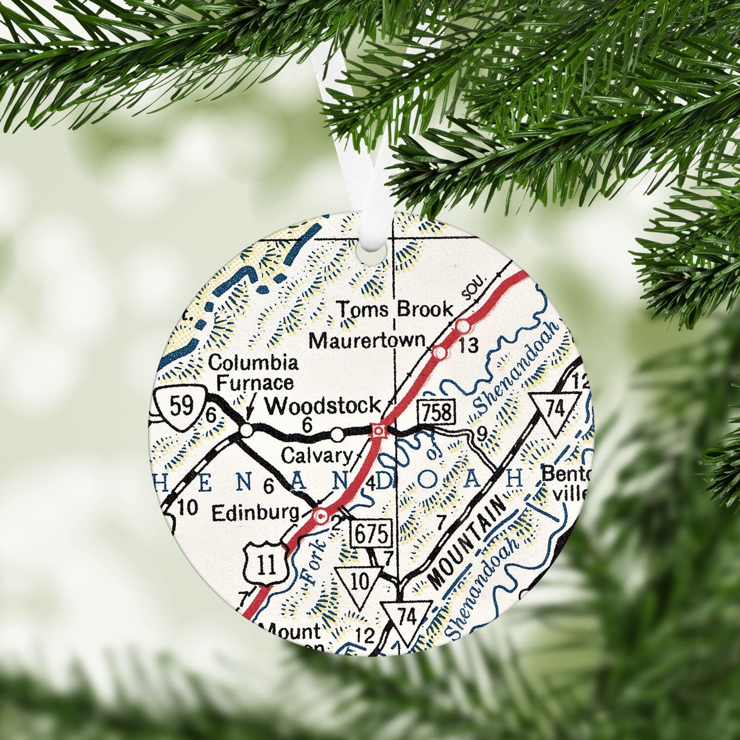 Woodstock Virginia Vintage Map Ornament