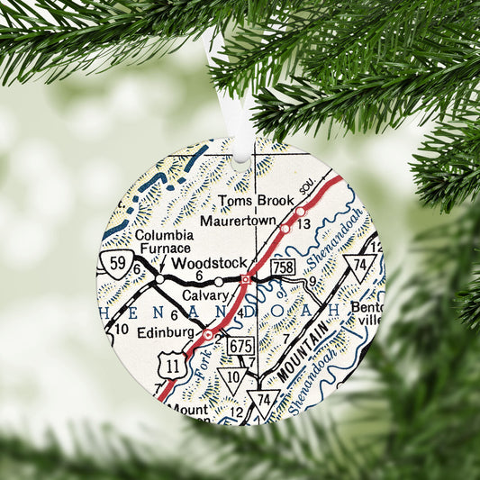 Woodstock Virginia Vintage Map Ornament