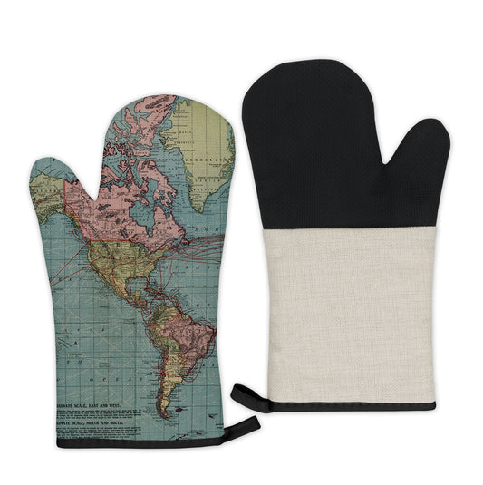 World vintage map oven mitt