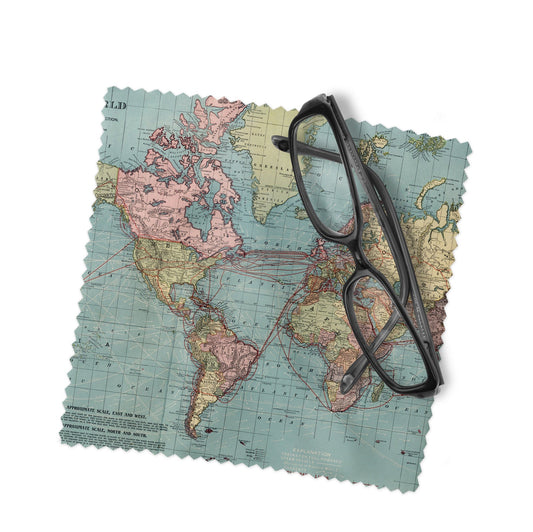 World Map Lens Cloth | Microfiber Glasses Cleaner | Travel Gift