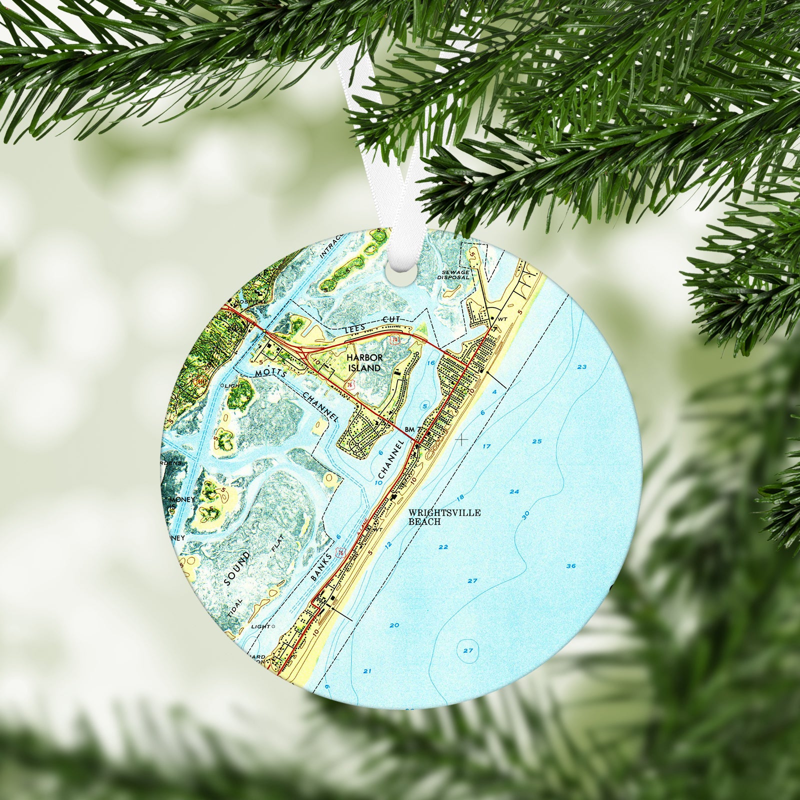 Wrightsville Beach North Carolina Vintage Map Ornament