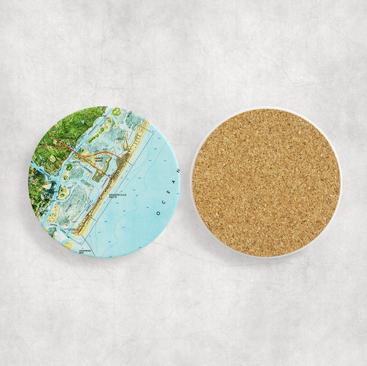 Wrightsville Beach North Carolina Vintage Map Ceramic Coaster Set of 4
