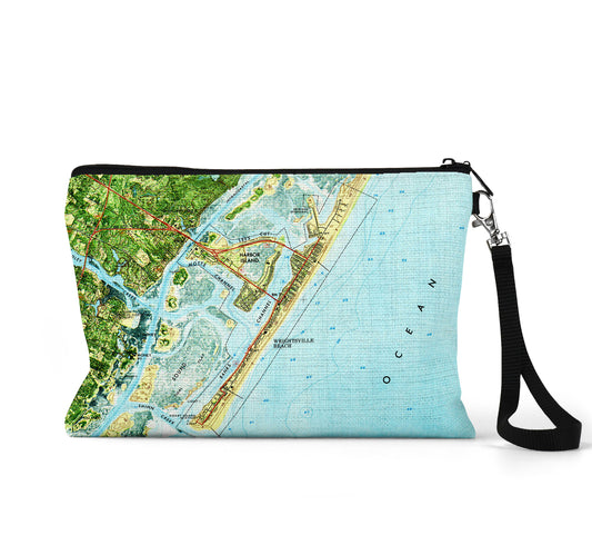 Wrightsville Beach North Carolina map wristlet travel pouch