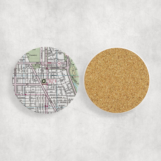 Wrigley Field Chicago Map Coasters | Set of 4 Vintage Wrigley Field Chicago Drink Coasters | Travel-Inspired Home Decor