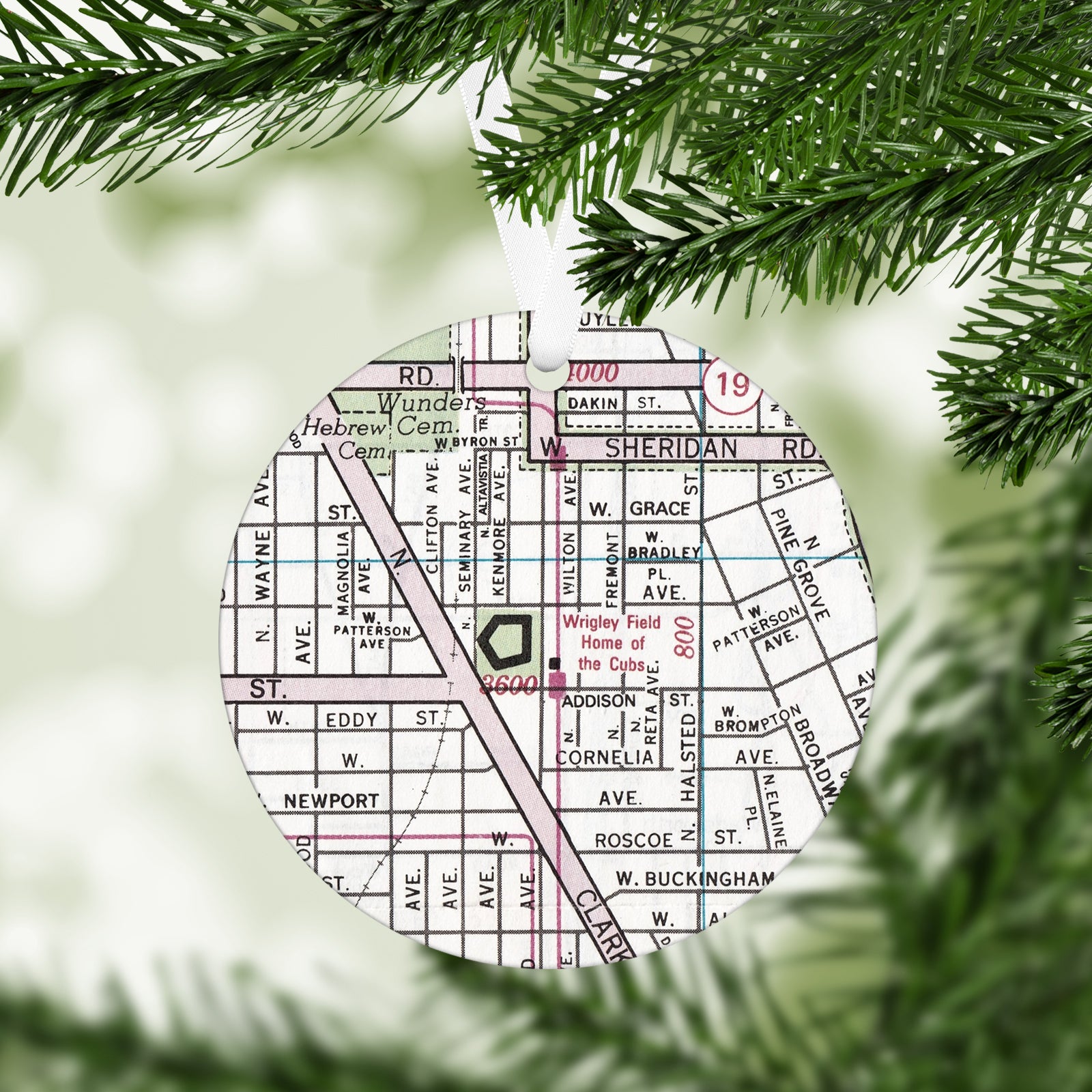 Wrigley Field, Chicago Vintage Map Ornament