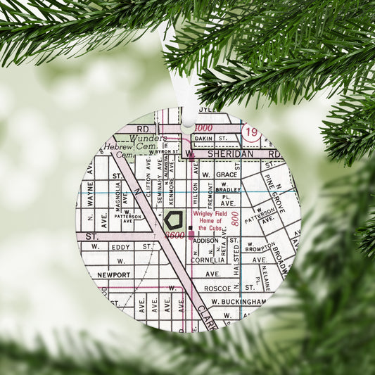 Wrigley Field, Chicago Vintage Map Ornament