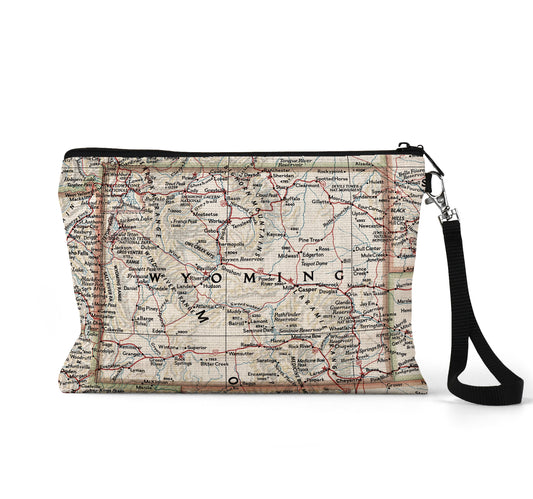 Wyoming map wristlet travel pouch
