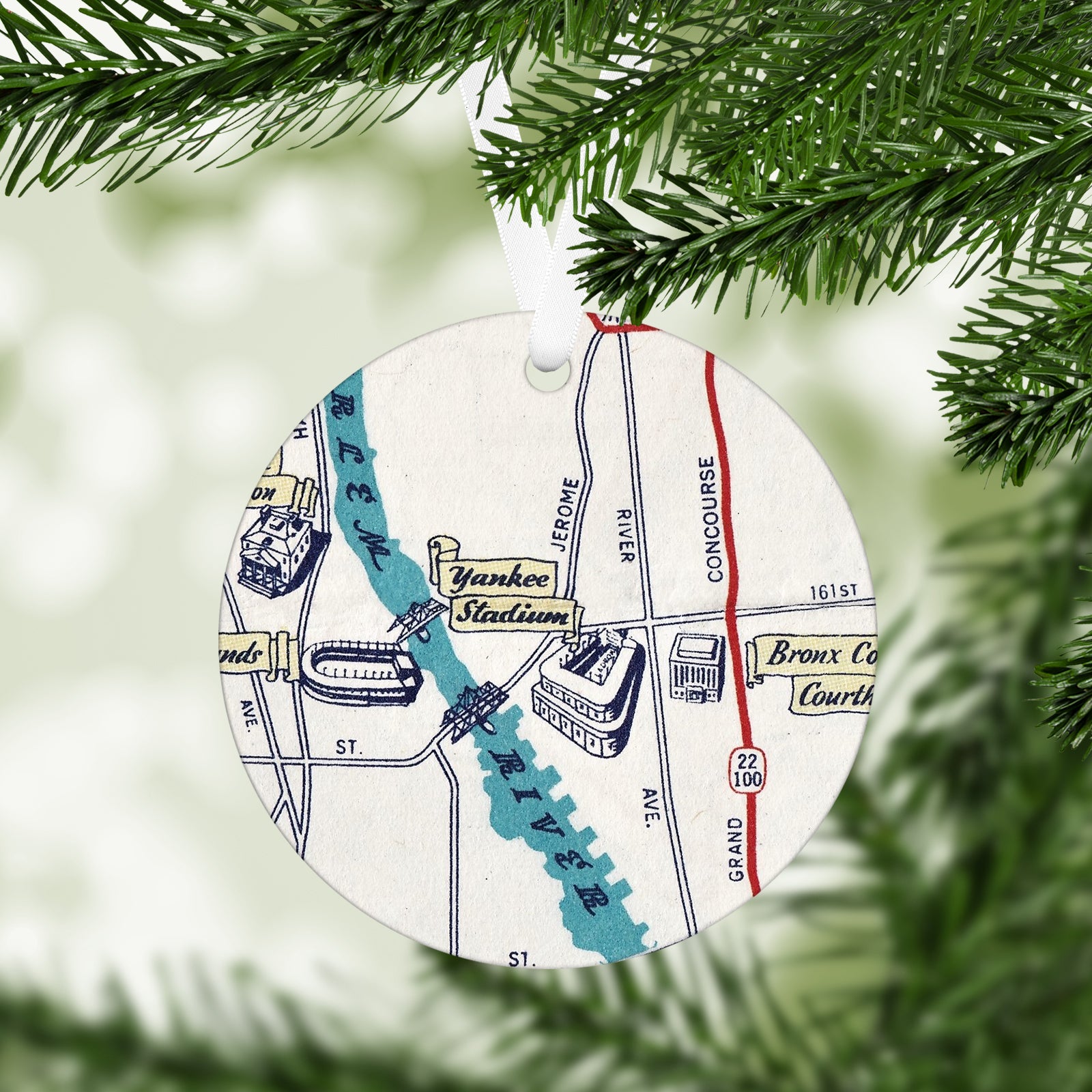 Yankee Stadium New York Vintage Map Ornament