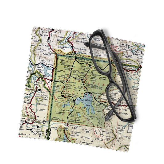 Yellowstone National Park Map Lens Cloth | Microfiber Glasses Cleaner | Travel Gift
