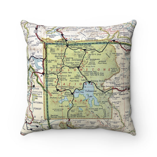 Yellowstone National Park vintage map pillow