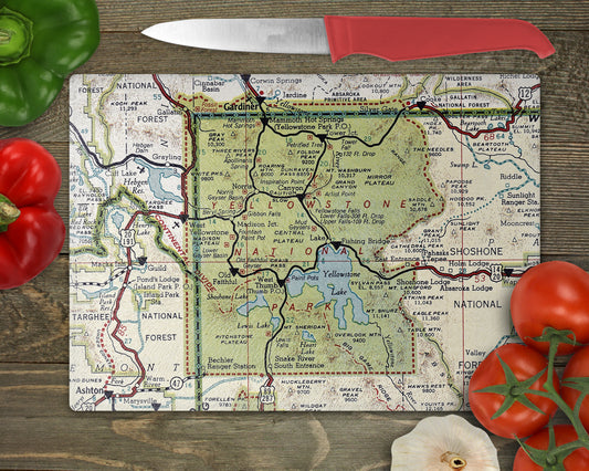 Yellowstone National Park Map Cutting Board | Vintage Map Kitchen Decor