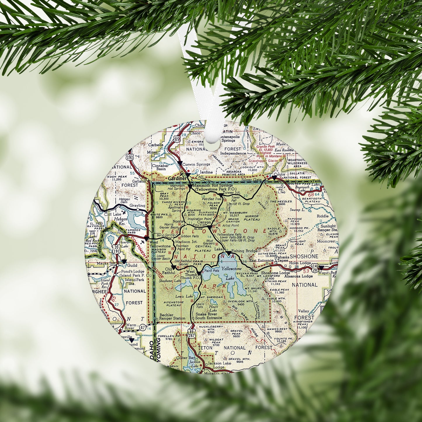Yellowstone National Park Vintage Map Ornament