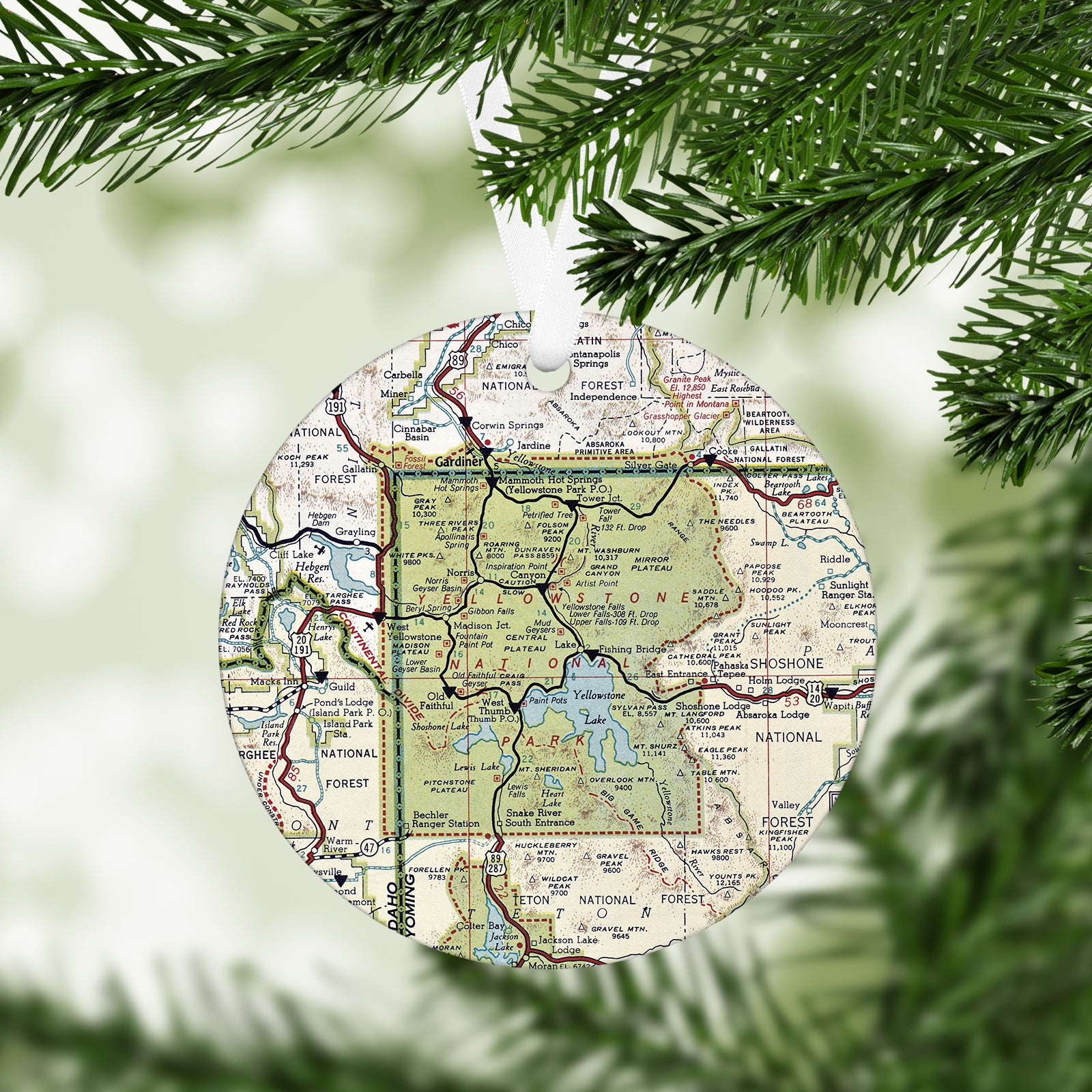 Yellowstone National Park Vintage Map Ornament