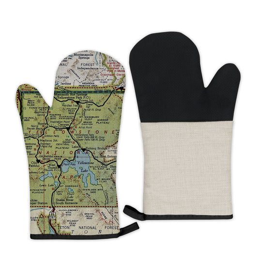 Yellowstone National Park Map Oven Mitt | Vintage-Inspired Kitchen Gift