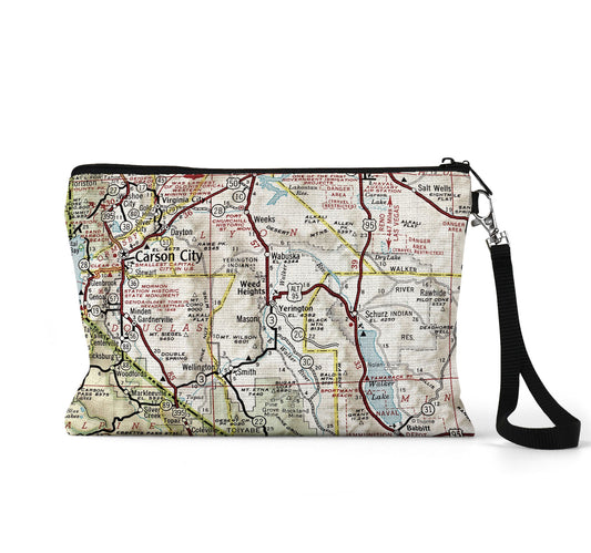 Yerington Nevada map wristlet travel pouch