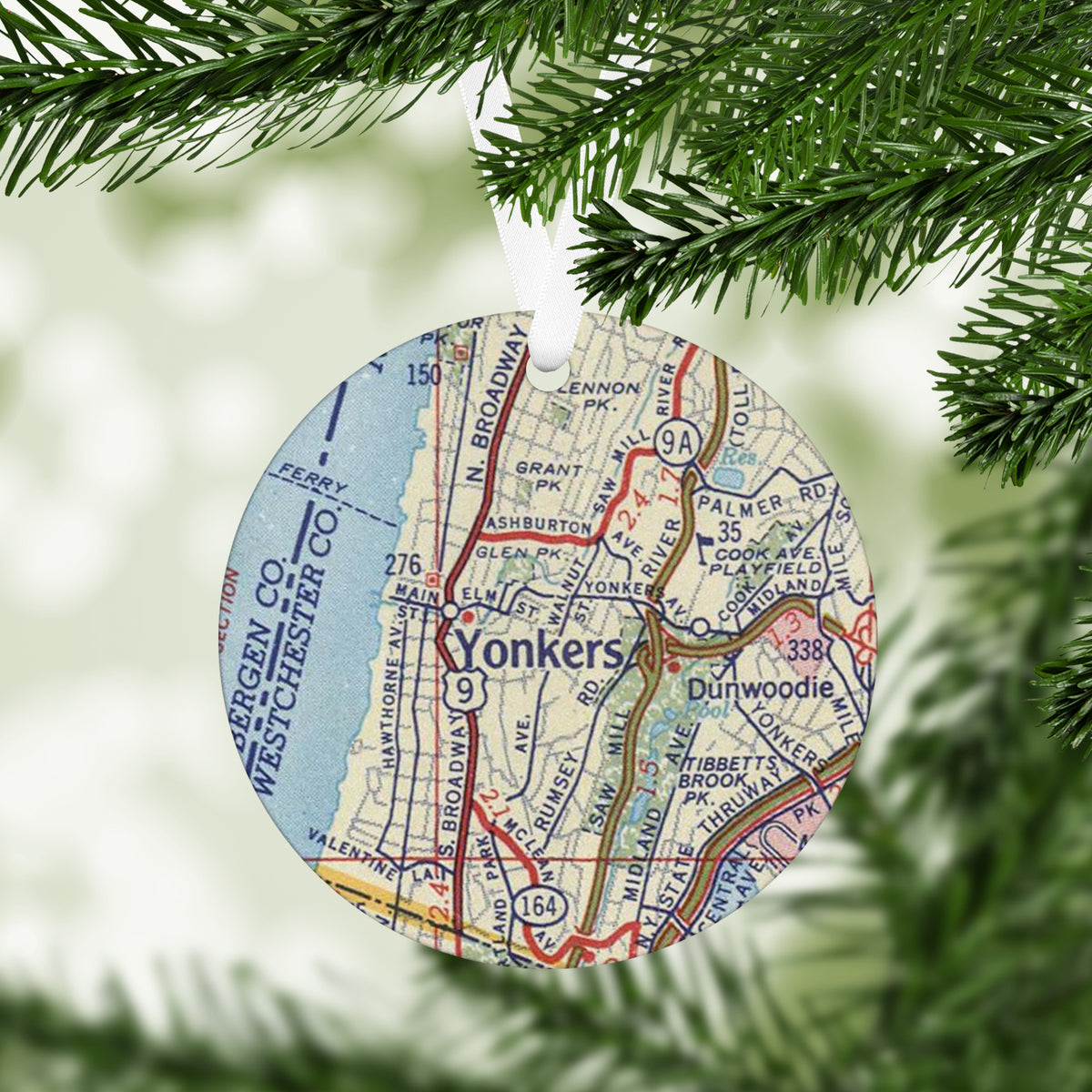 Yonkers New York Vintage Map Ornament | Yonkers New York Travel Christmas Ornament