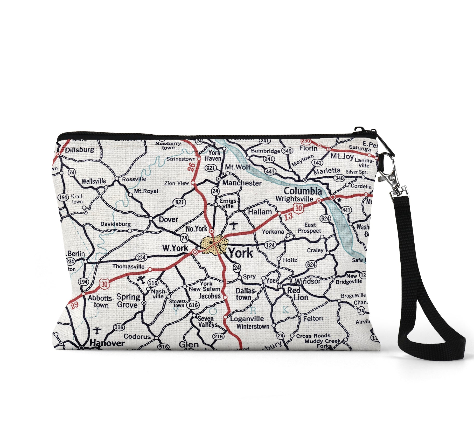 York Pennsylvania map wristlet travel pouch