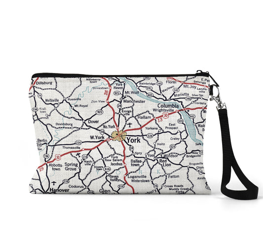 York Pennsylvania map wristlet travel pouch