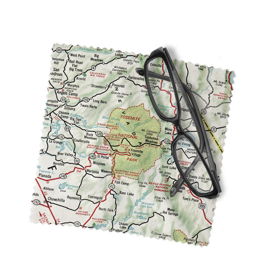Yosemite National Park Map Lens Cloth | Microfiber Glasses Cleaner | Travel Gift