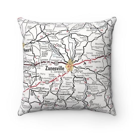 Zanesville Ohio vintage map pillow