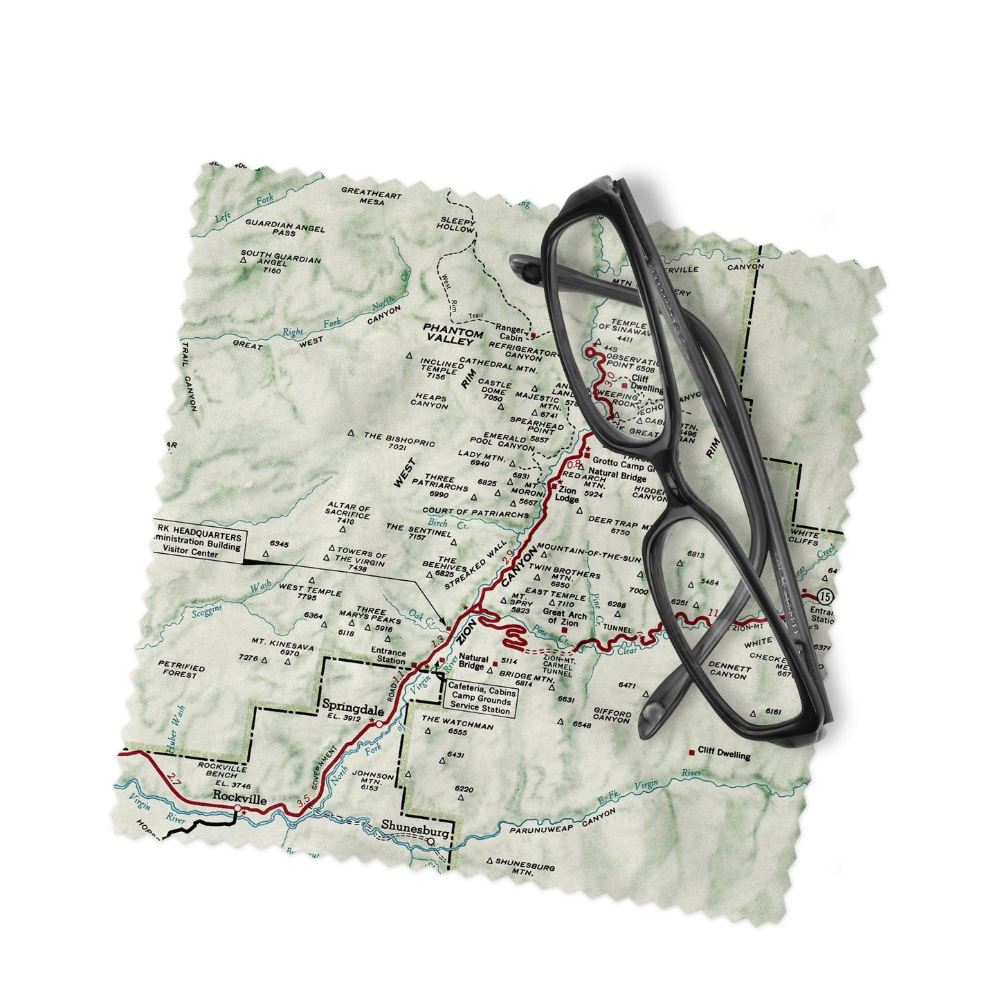 Zion National Park Map Lens Cloth | Microfiber Glasses Cleaner | Travel Gift