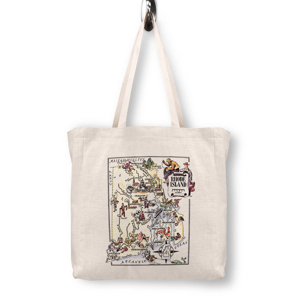 Rhode Island Vintage Map Canvas Tote Bag