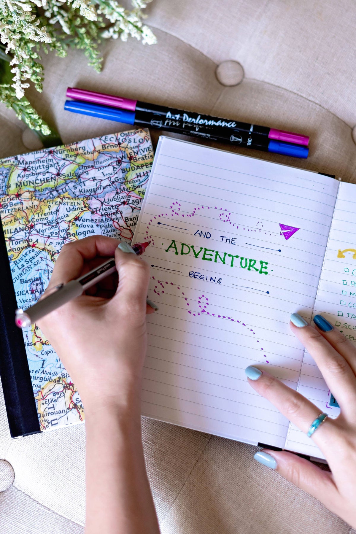 Writing in the vintage map journal
