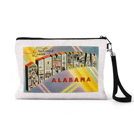 Birmingham Alabama vintage postcard wristlet travel pouch