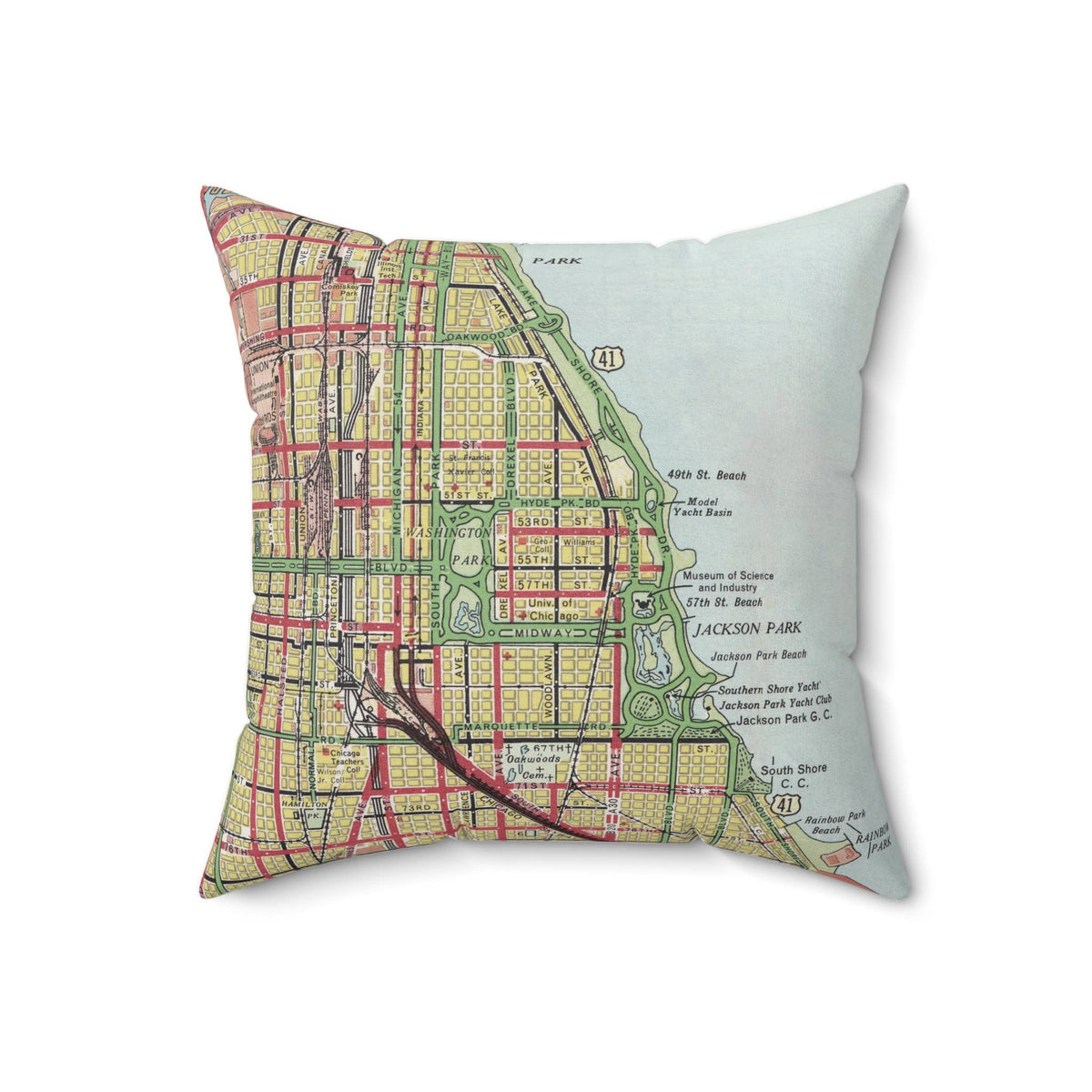 Hyde Park Chicago Illinois vintage map throw pillow