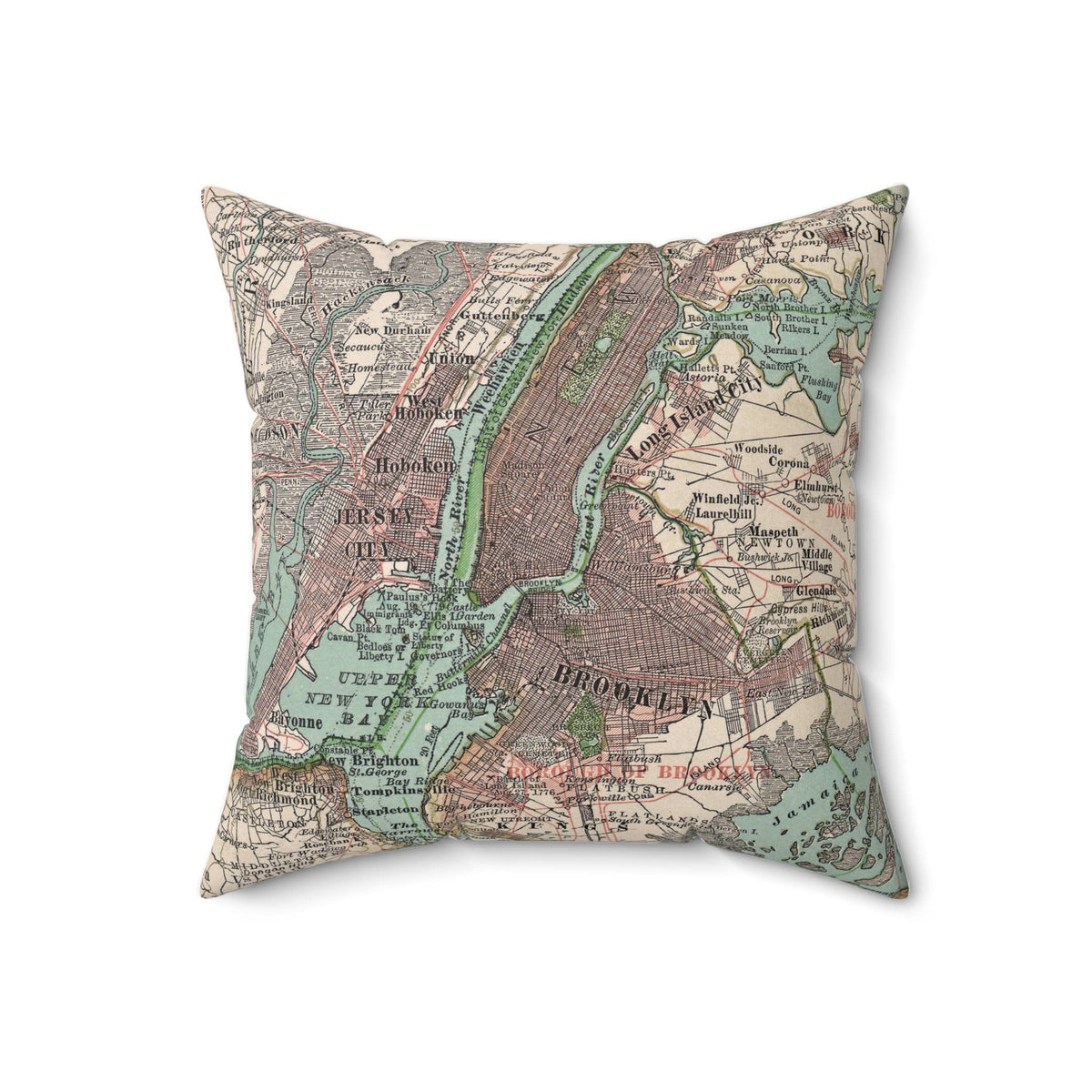 New York City Manhattan Brooklyn Queens Bronx vintage map throw pillow