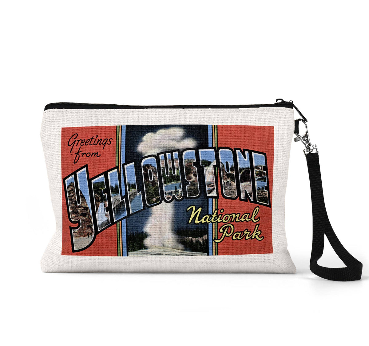 Yellowstone National Park vintage postcard wristlet travel pouch
