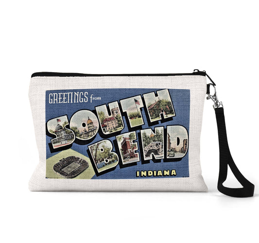 South Bend Notre Dame Indiana vintage postcard wristlet travel pouch