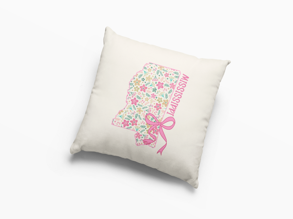 Mississippi coquette floral bow throw pillow