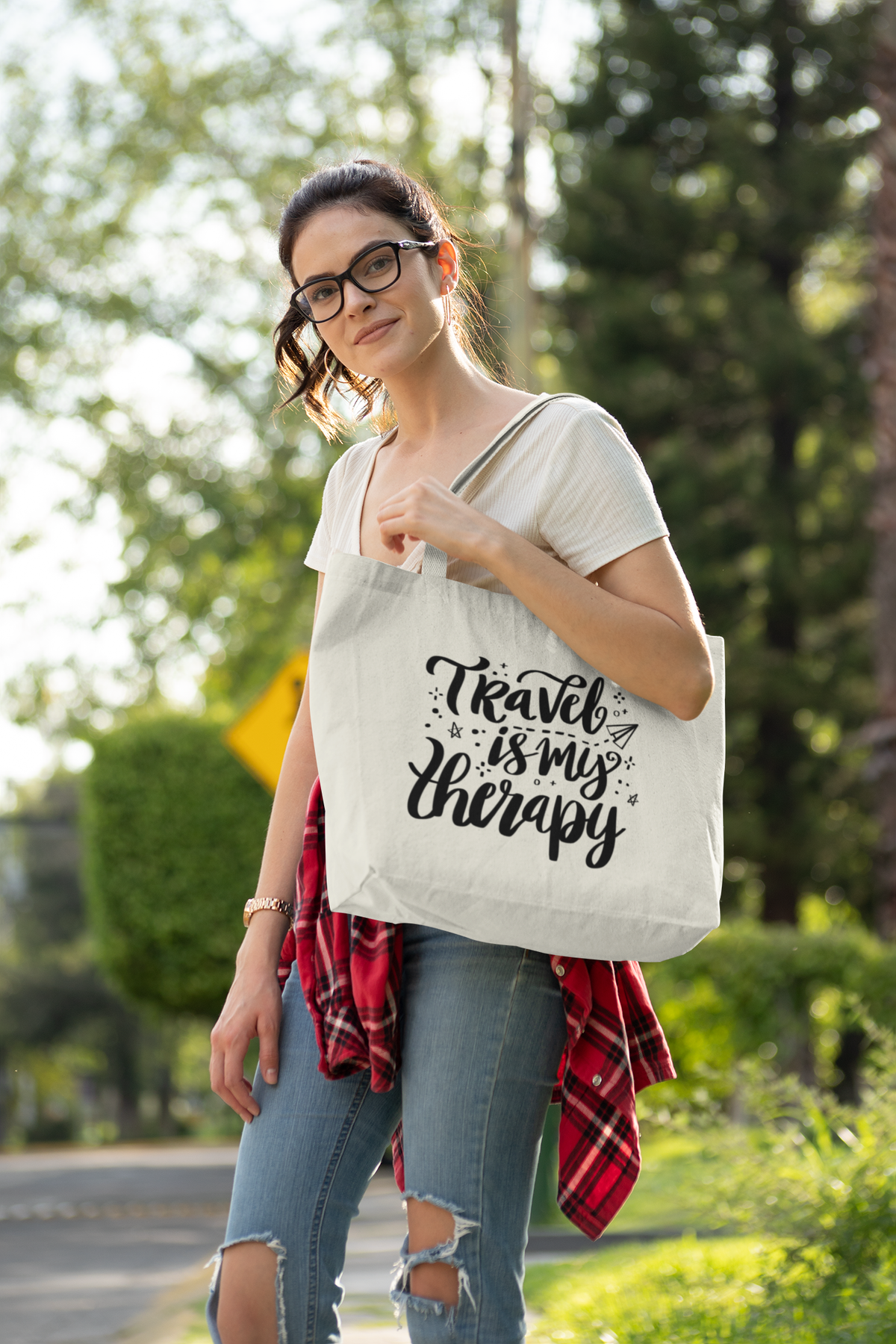 Travel Is My Therapy canvas tote bag