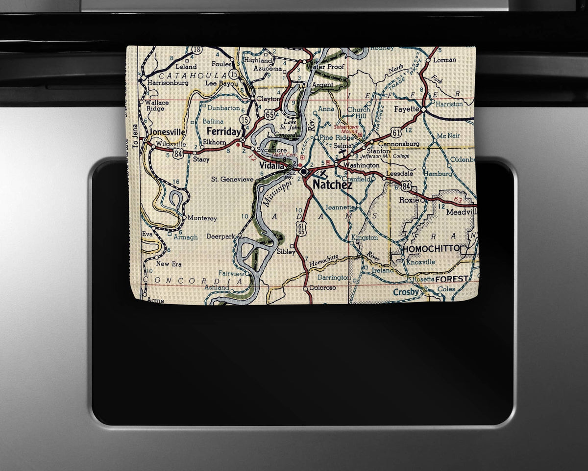 Natchez Mississippi map tea towel