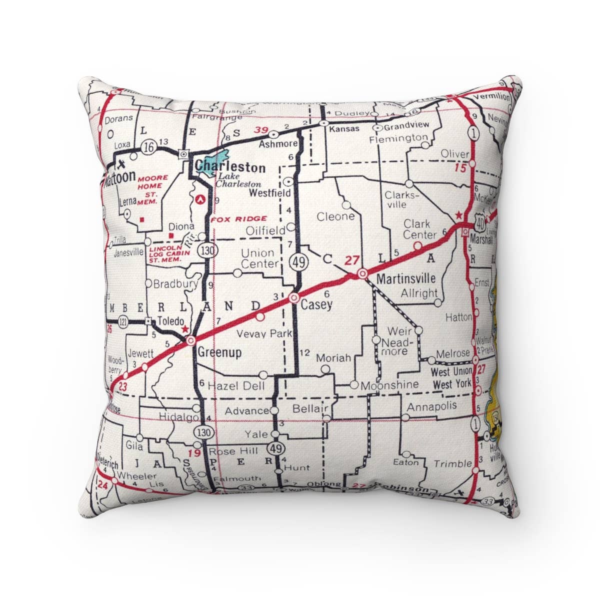 Casey Illinois vintage map throw pillow
