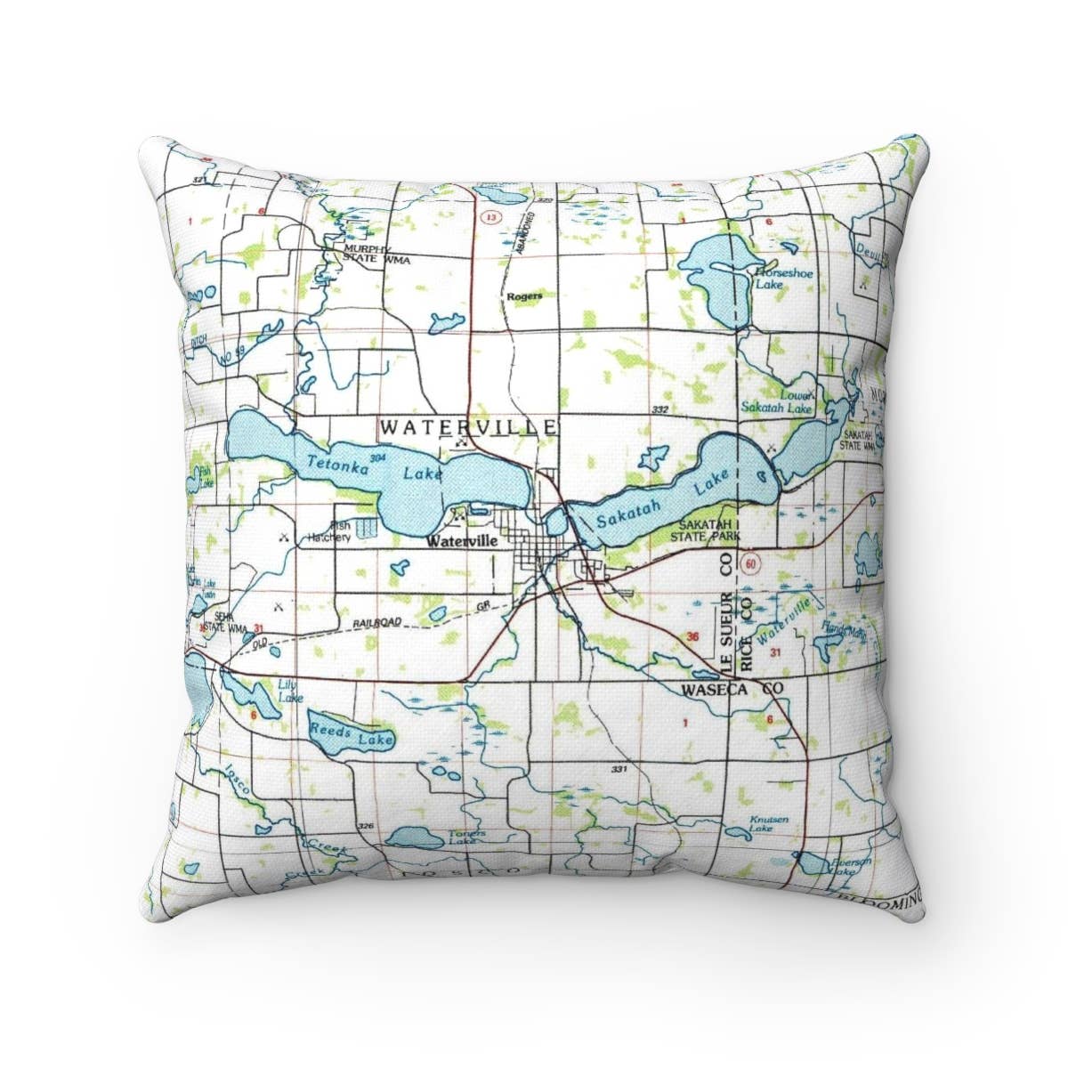 Waterville Minnesota vintage map throw pillow