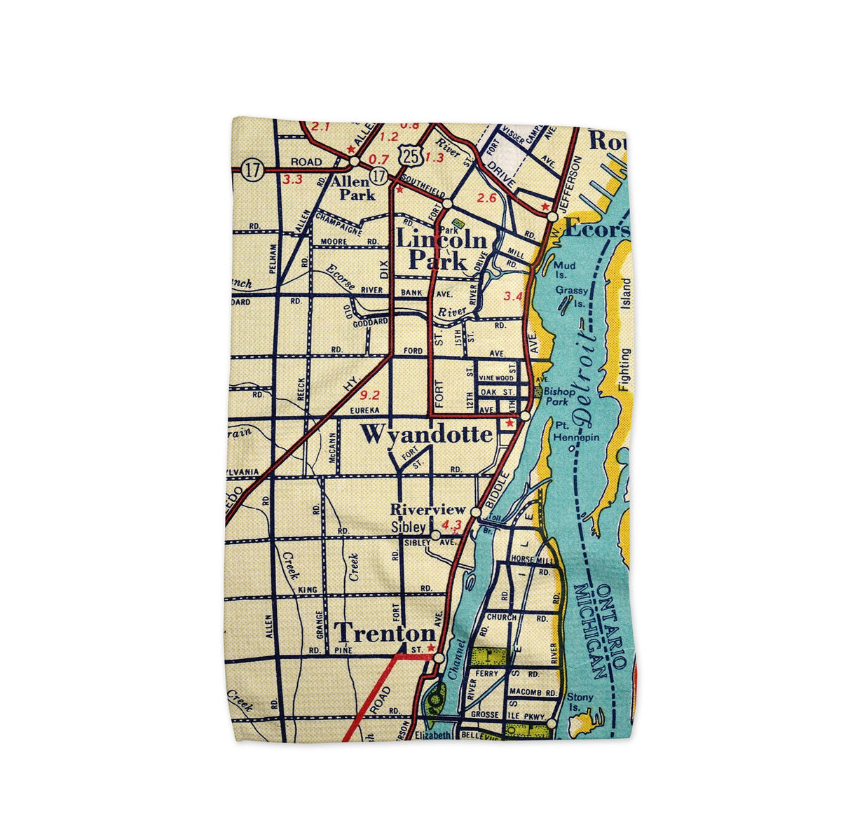 Wyandotte Michigan map tea towel