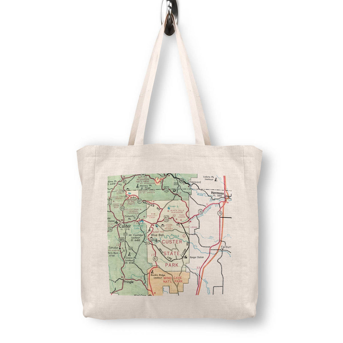 Custer State Park South Dakota Vintage Map Canvas Tote Bag