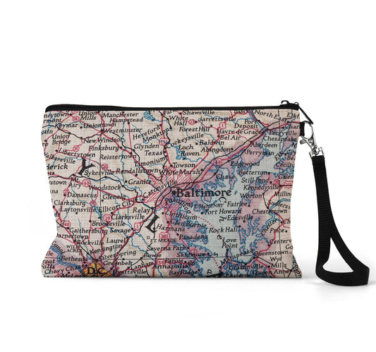 Baltimore Maryland map wristlet travel pouch