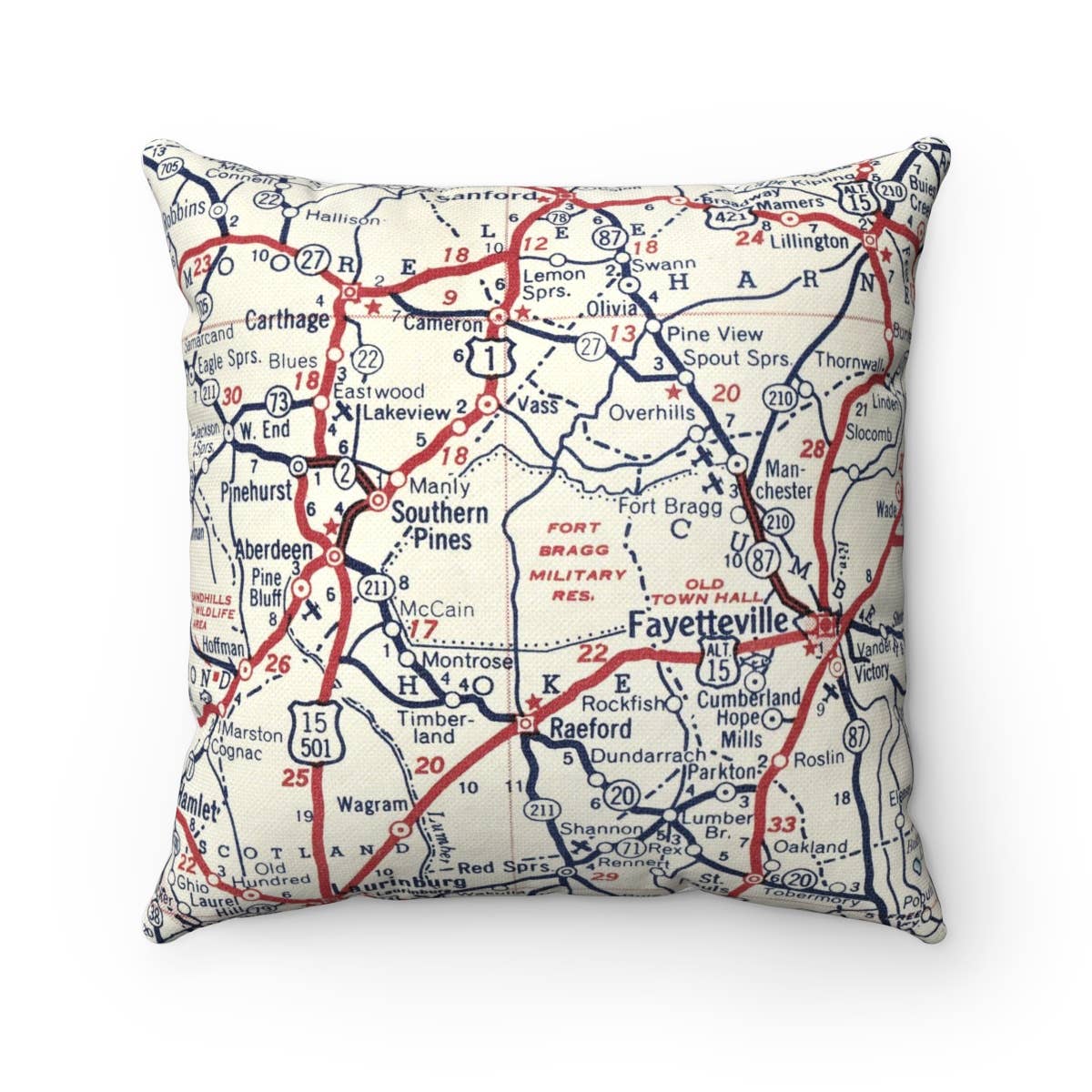 Fort Bragg vintage map throw pillow