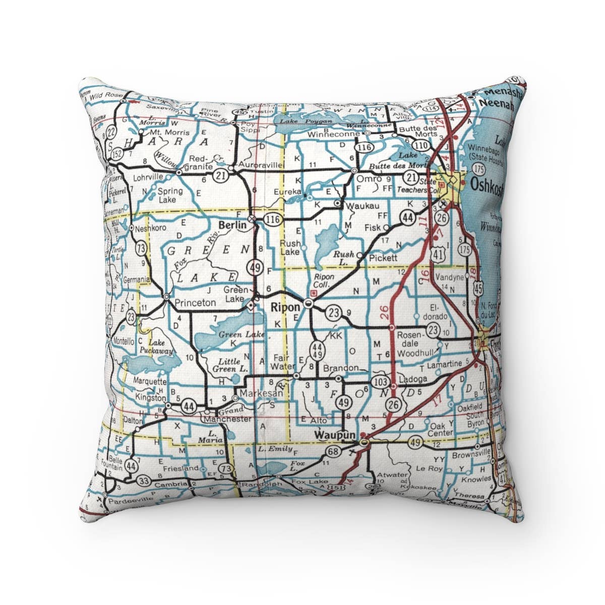 Ripon Wisconsin vintage map throw pillow